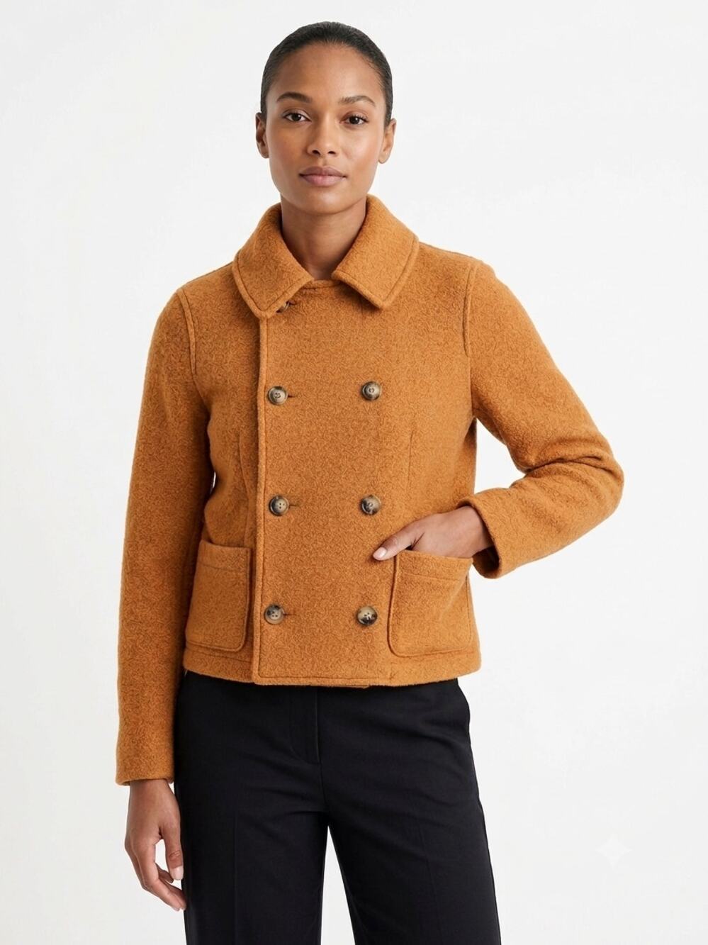 J.Crew Italian Boiled Wool Double Breasted Peacoat Mustard Yellow Size 0 XS $328